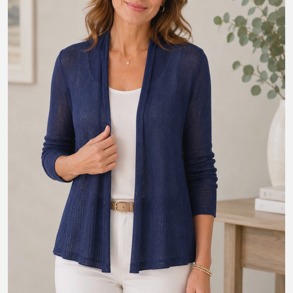 Nic + Zoe Cardigan Linen Open Wrap Knit Purple Small